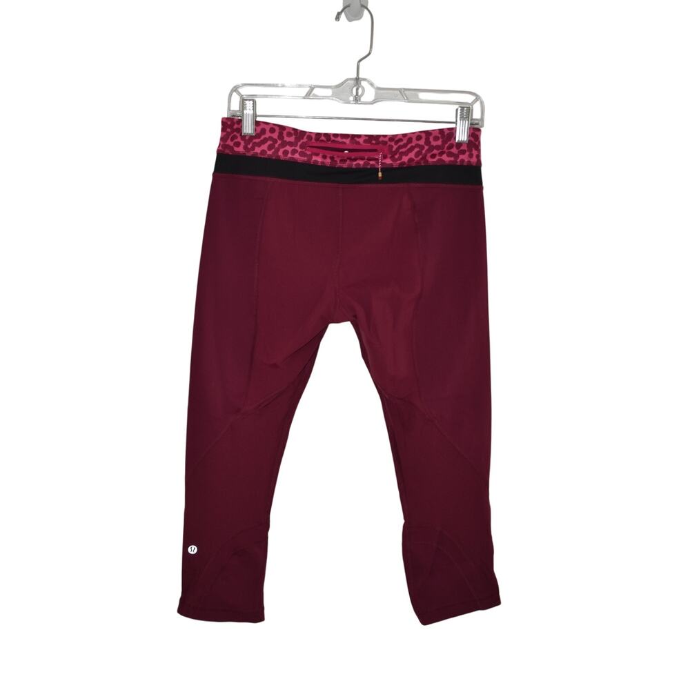Lululemon Burgendy Crop Legging with Leopard Top Size 8 - Picture 3 of 9